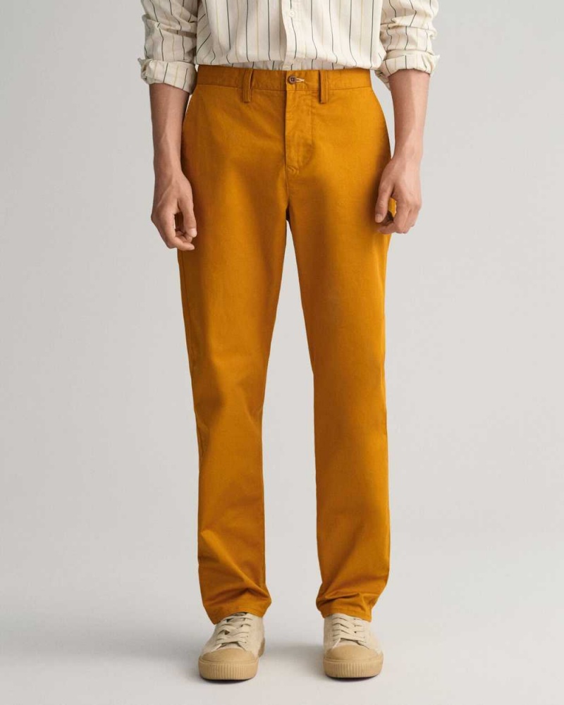 Gant Regular Fit Twill Men's Chino Pants Mustard Brown | GOXLY-8431