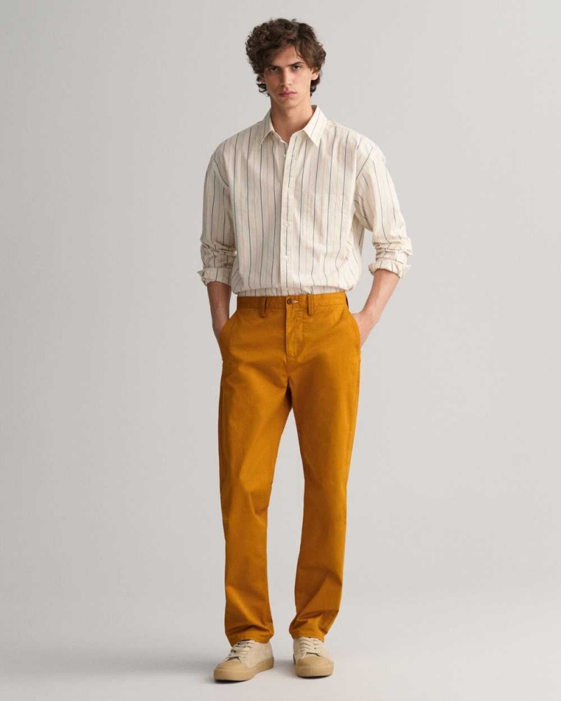 Gant Regular Fit Twill Men's Chino Pants Mustard Brown | GOXLY-8431