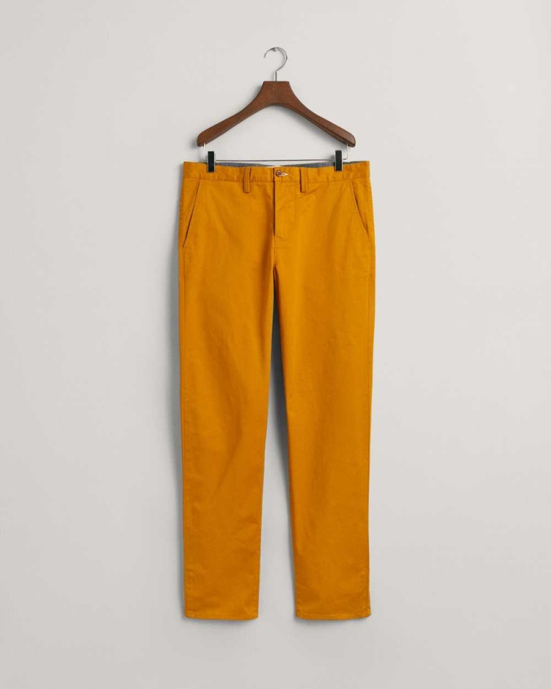 Gant Regular Fit Twill Men's Chino Pants Mustard Brown | GOXLY-8431