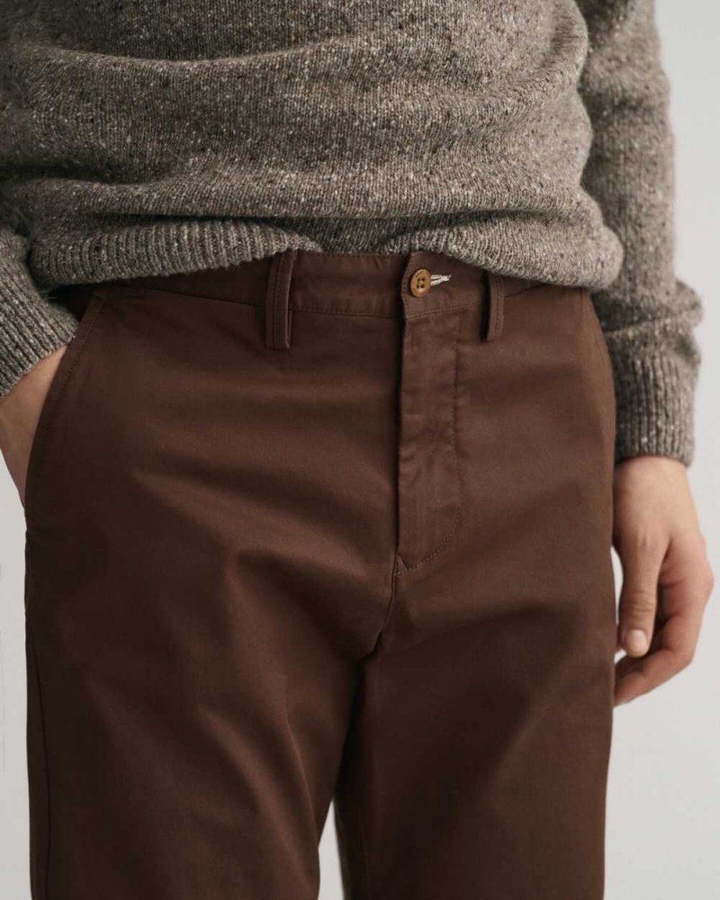 Gant Regular Fit Twill Men's Chino Pants Rich Brown | FACVE-2168