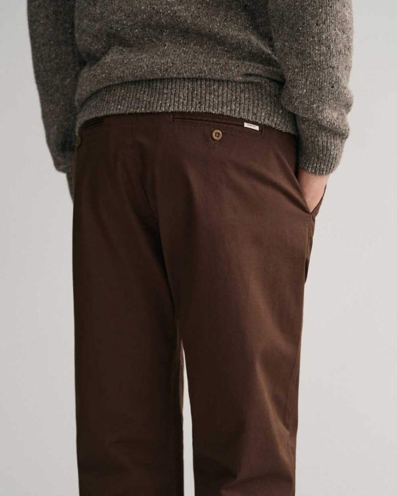 Gant Regular Fit Twill Men's Chino Pants Rich Brown | FACVE-2168