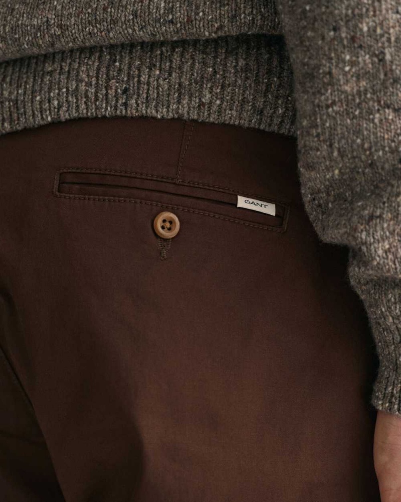 Gant Regular Fit Twill Men's Chino Pants Rich Brown | FACVE-2168