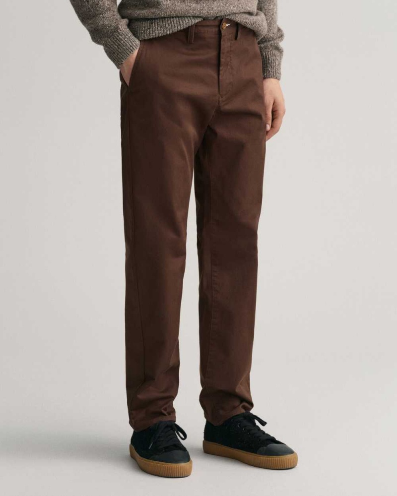 Gant Regular Fit Twill Men's Chino Pants Rich Brown | FACVE-2168