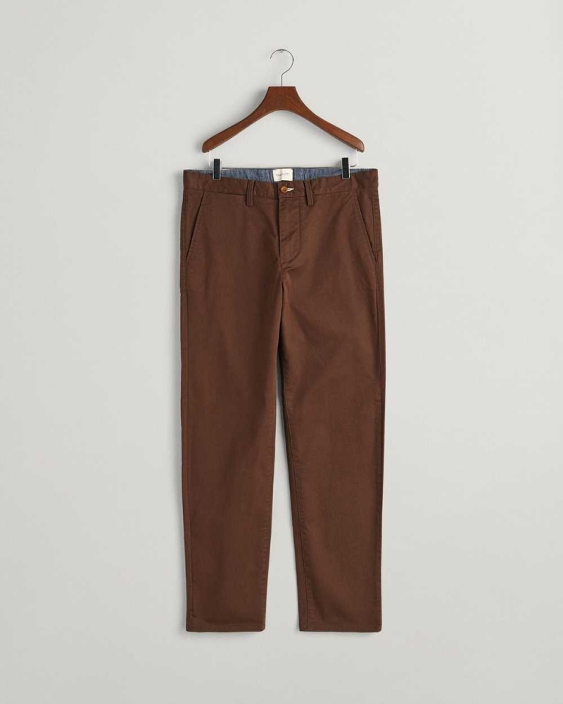 Gant Regular Fit Twill Men's Chino Pants Rich Brown | FACVE-2168