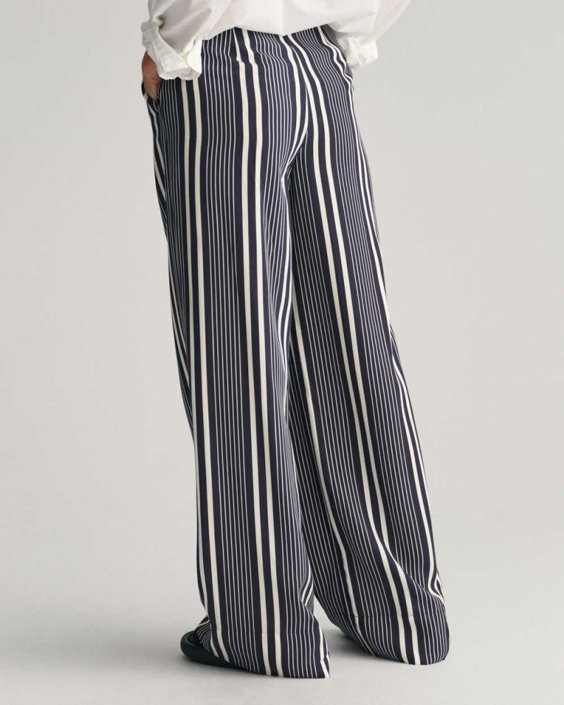 Gant Regular Fit Wide Leg Striped Print Women's Pants Evening Blue | KEBSG-8706