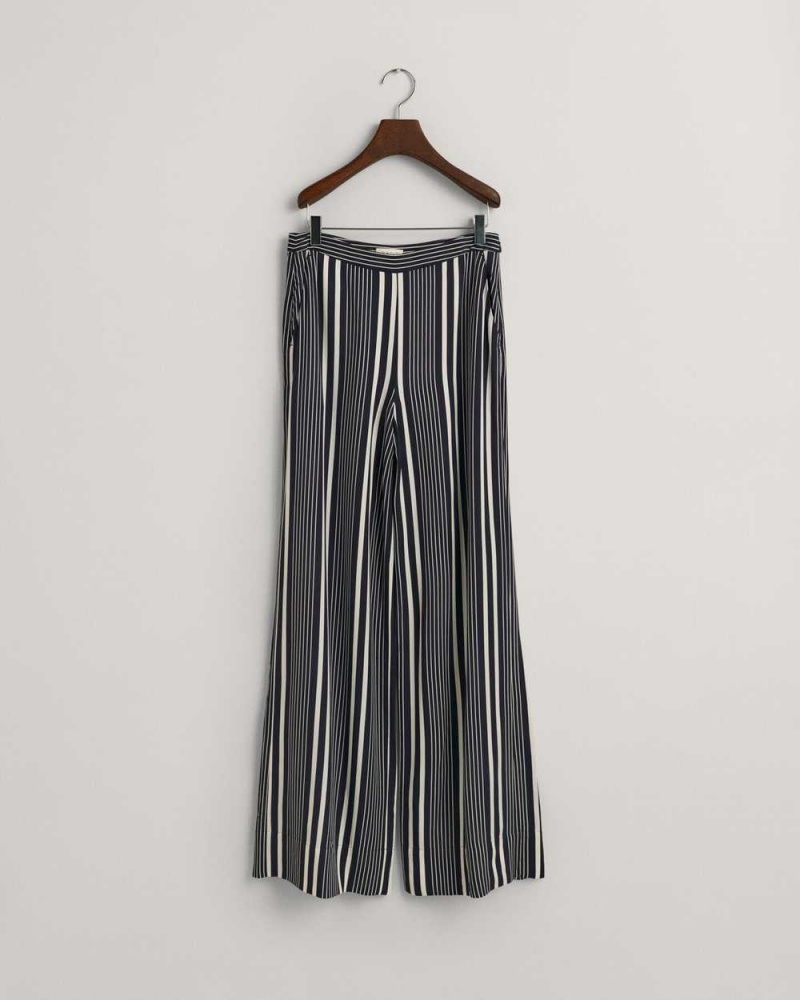 Gant Regular Fit Wide Leg Striped Print Women's Pants Evening Blue | KEBSG-8706