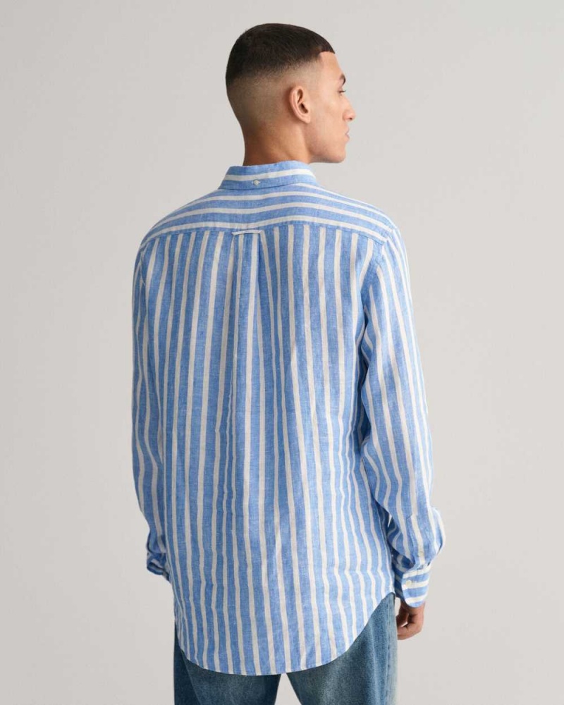 Gant Regular Fit Wide Striped Linen Men's Shirts Day Blue | CDSRO-7946