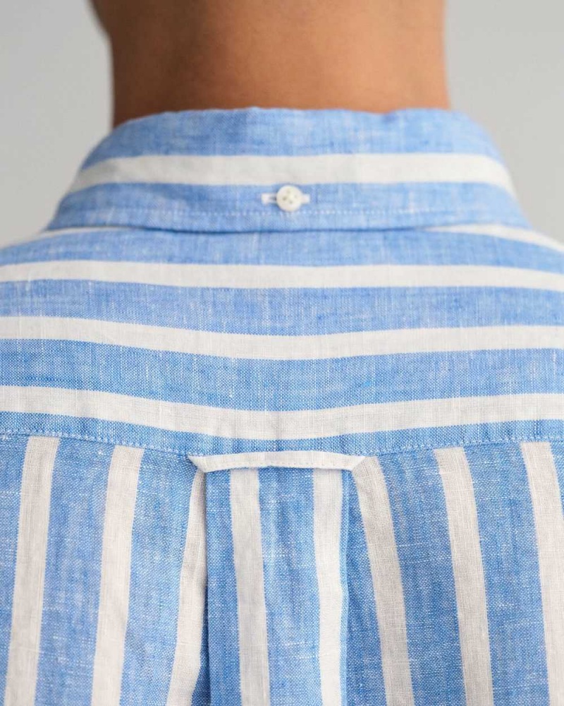 Gant Regular Fit Wide Striped Linen Men's Shirts Day Blue | CDSRO-7946