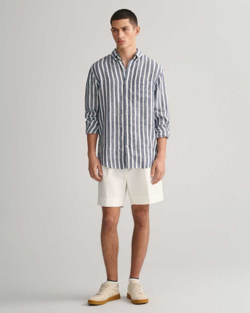 Gant Regular Fit Wide Striped Linen Men's Shirts Persian Blue | ZFURO-6738