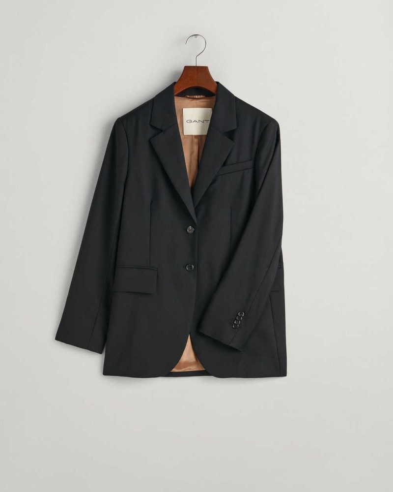 Gant Regular Fit Wool Women's Blazer Ebony Black | FQAOC-2645