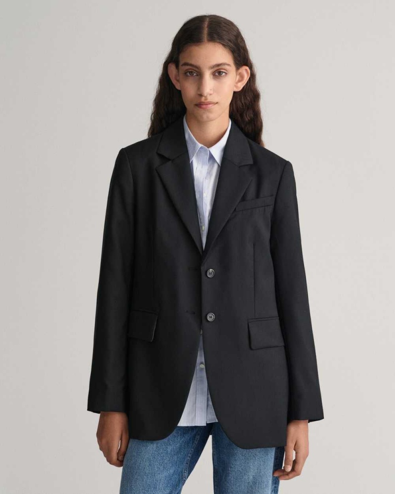 Gant Regular Fit Wool Women\'s Blazer Ebony Black | FQAOC-2645