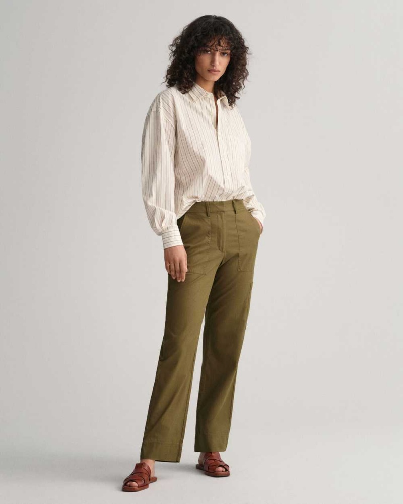 Gant Relaxed Fit Cargo Women\'s Pants Dark Cactus | KYOTS-5029