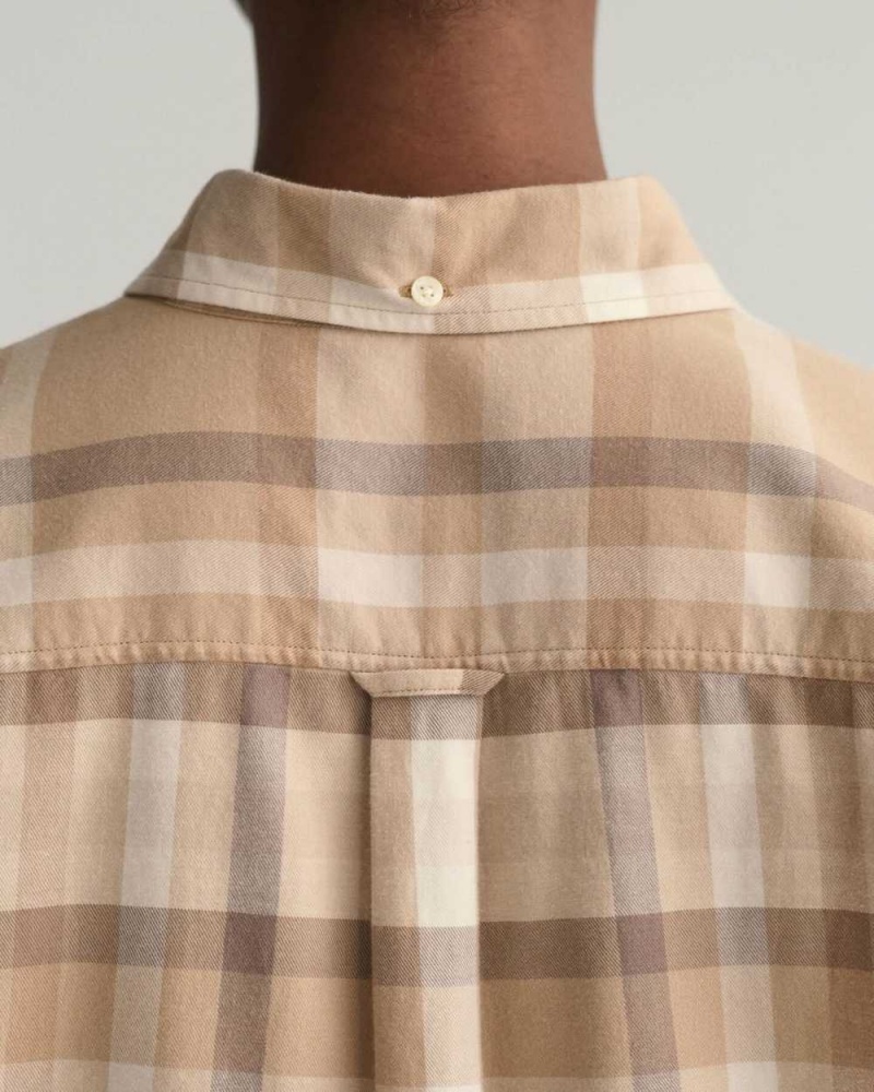 Gant Relaxed Fit Checked Flannel Women's Shirts Dark Khaki | NMGXQ-0139