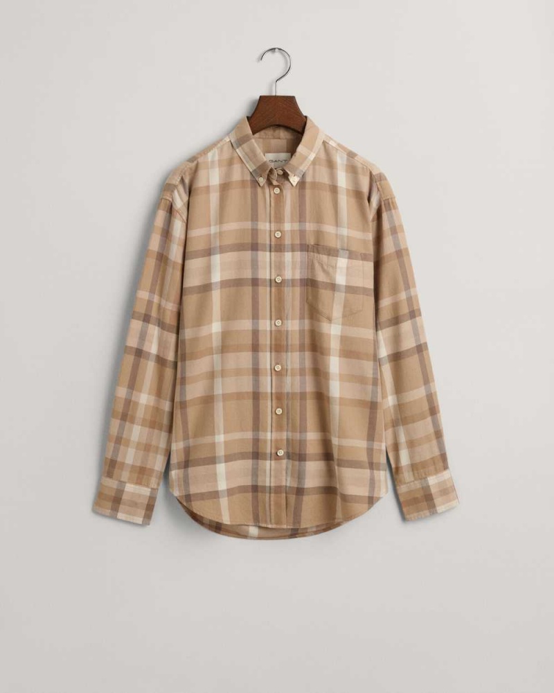 Gant Relaxed Fit Checked Flannel Women's Shirts Dark Khaki | NMGXQ-0139