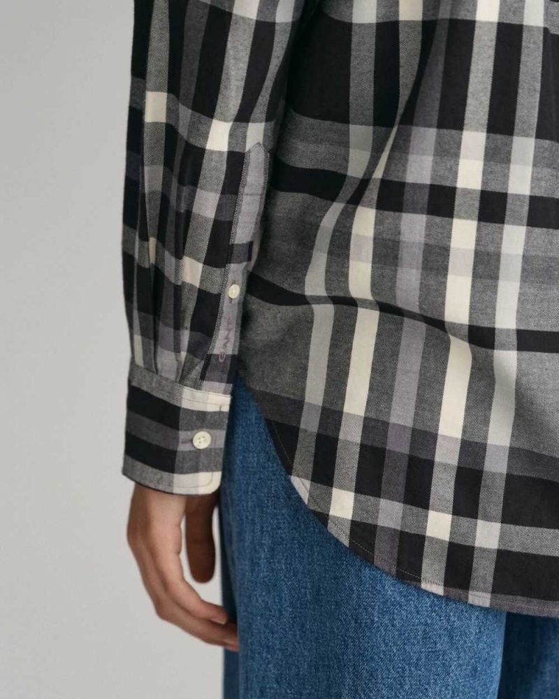 Gant Relaxed Fit Checked Flannel Women's Shirts Ebony Black | CLMFY-6238