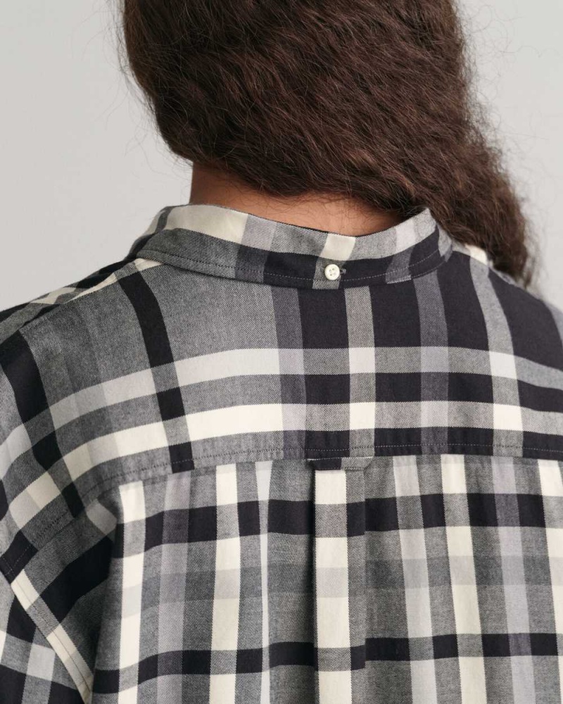 Gant Relaxed Fit Checked Flannel Women's Shirts Ebony Black | CLMFY-6238