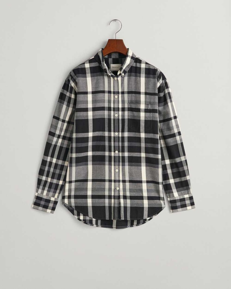 Gant Relaxed Fit Checked Flannel Women's Shirts Ebony Black | CLMFY-6238