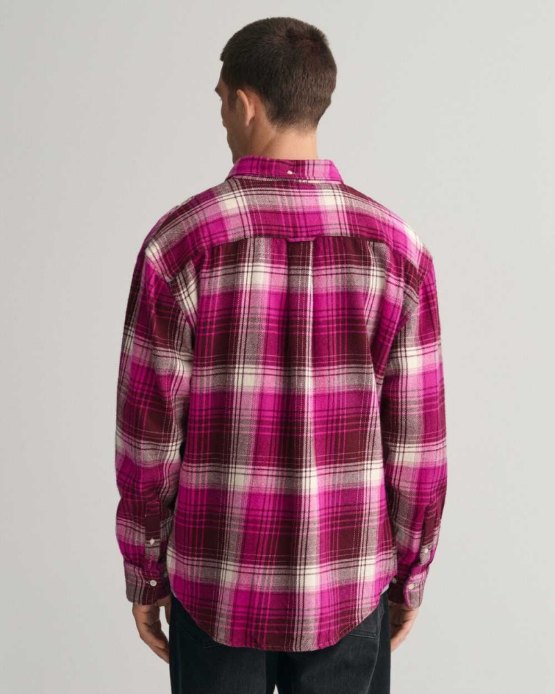 Gant Relaxed Fit Checked Heavy Flannel Men's Shirts Barley Pink | FNVWU-6452