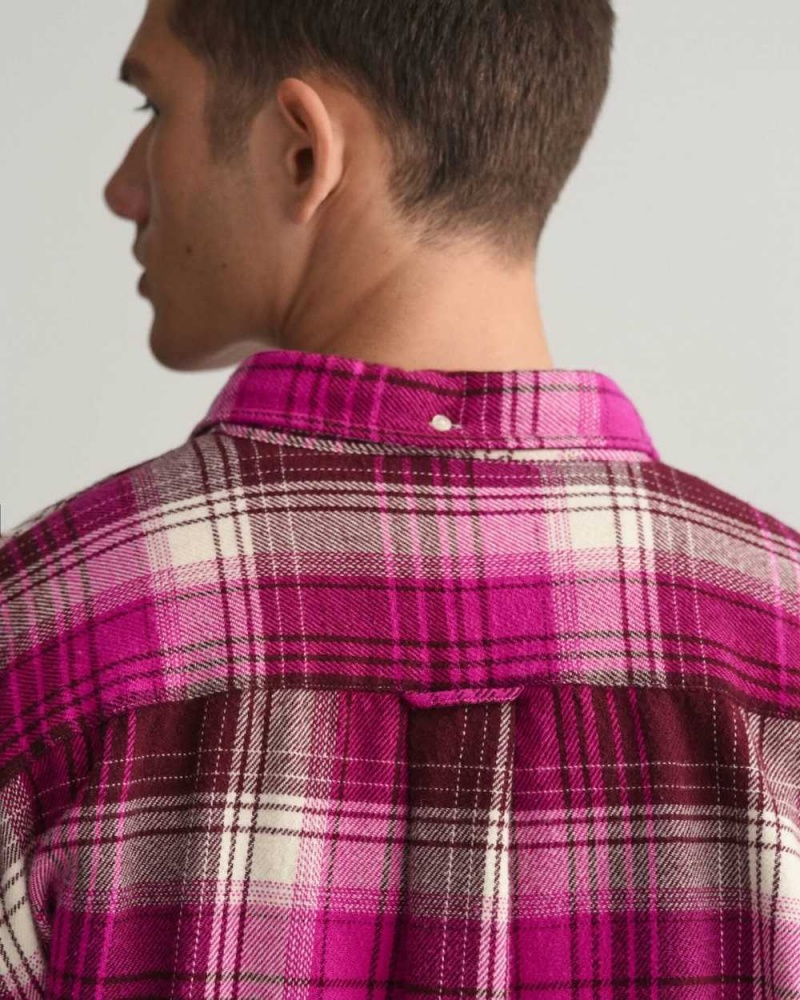 Gant Relaxed Fit Checked Heavy Flannel Men's Shirts Barley Pink | FNVWU-6452