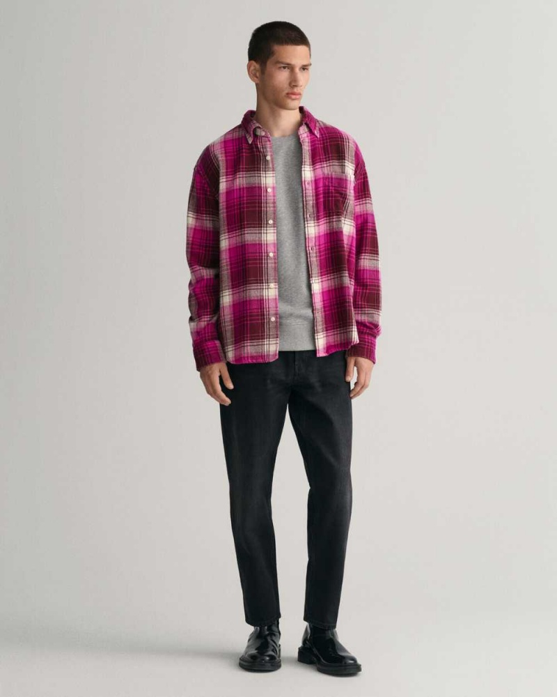 Gant Relaxed Fit Checked Heavy Flannel Men's Shirts Barley Pink | FNVWU-6452