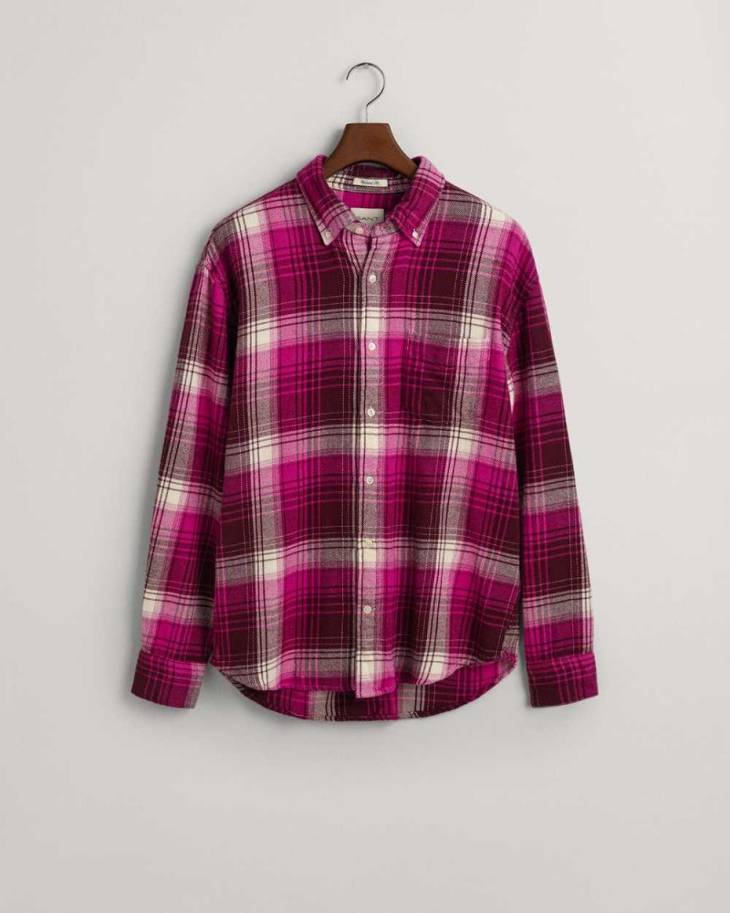 Gant Relaxed Fit Checked Heavy Flannel Men's Shirts Barley Pink | FNVWU-6452