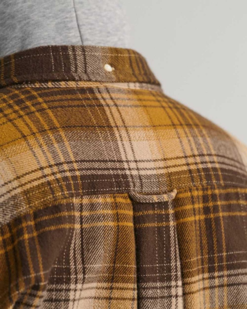 Gant Relaxed Fit Checked Heavy Flannel Men's Shirts Woody Brown | XPGOJ-7248