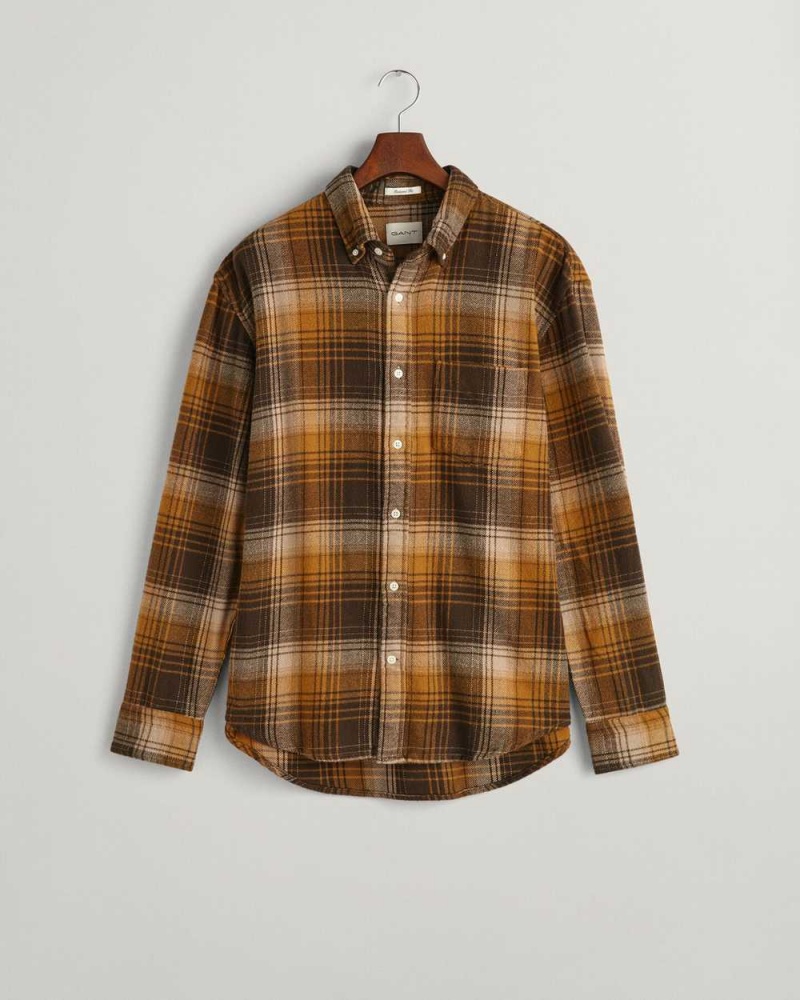 Gant Relaxed Fit Checked Heavy Flannel Men's Shirts Woody Brown | XPGOJ-7248