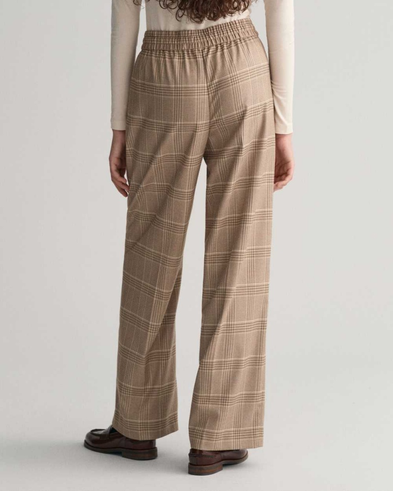 Gant Relaxed Fit Checked Pull-On Women's Pants Beige | WPJFT-1324