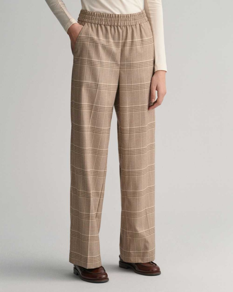 Gant Relaxed Fit Checked Pull-On Women's Pants Beige | WPJFT-1324