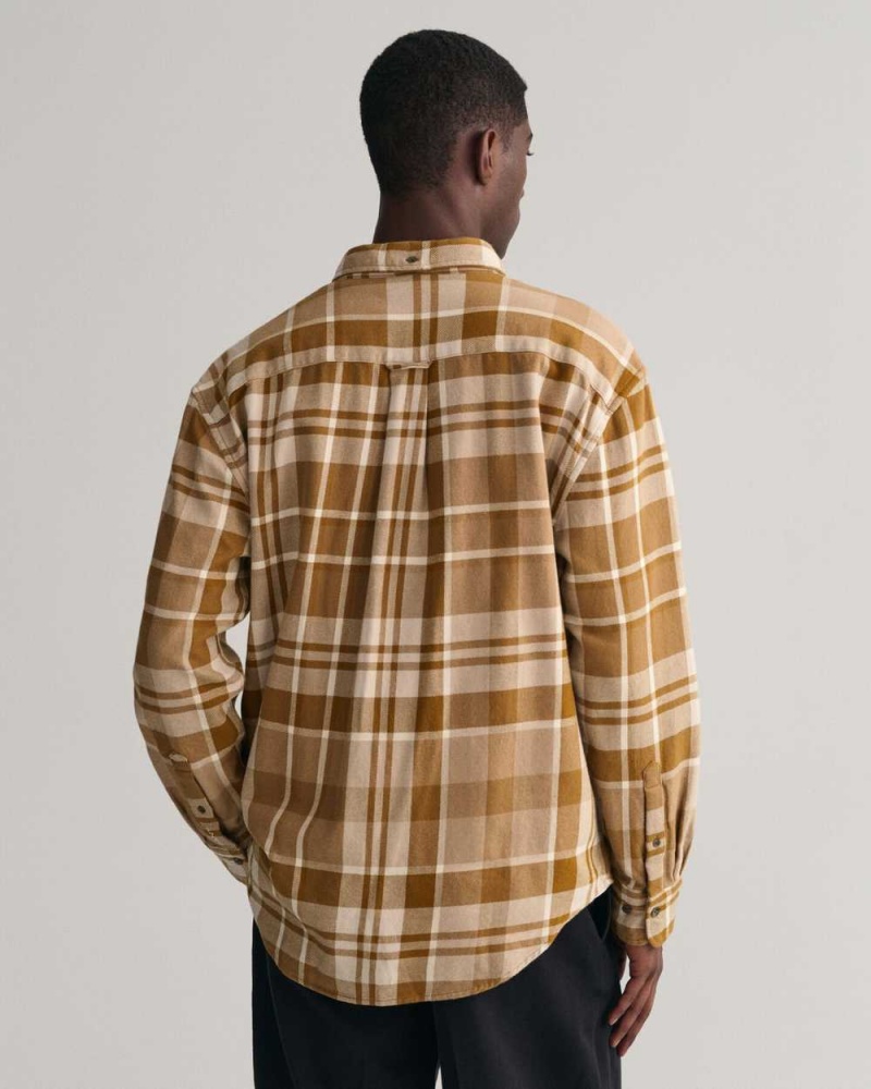 Gant Relaxed Fit Checked Twill Men's Shirts Mustard Beige | MIQBZ-7084