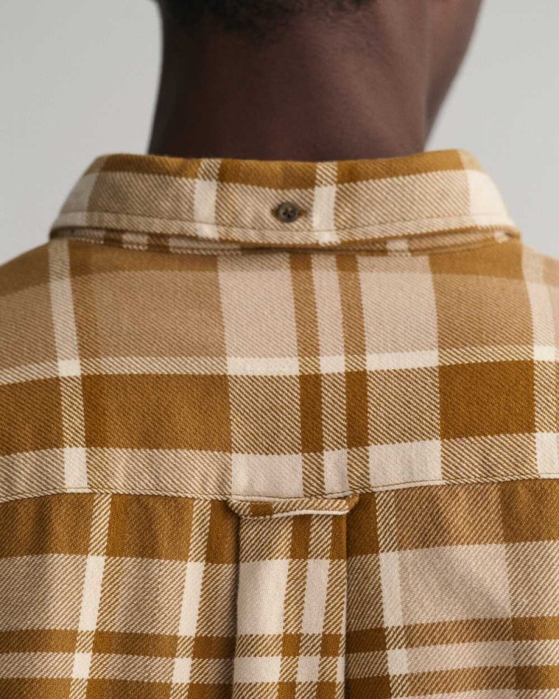 Gant Relaxed Fit Checked Twill Men's Shirts Mustard Beige | MIQBZ-7084