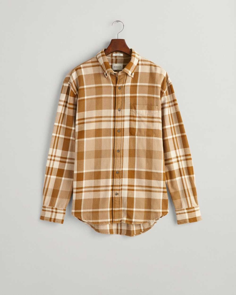 Gant Relaxed Fit Checked Twill Men's Shirts Mustard Beige | MIQBZ-7084