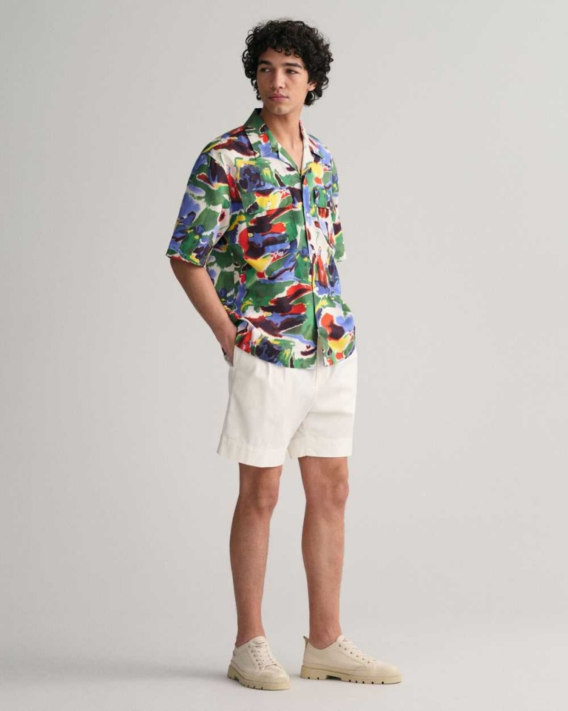 Gant Relaxed Fit Cotton Lyocell Printed Short Sleeve Men's Shirts Multicolor | HZAWY-8974