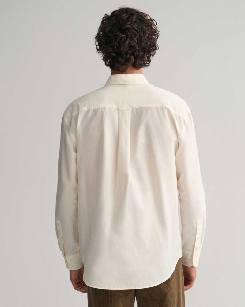 Gant Relaxed Fit Cotton Silk Men's Shirts Cream | AQPTF-9621