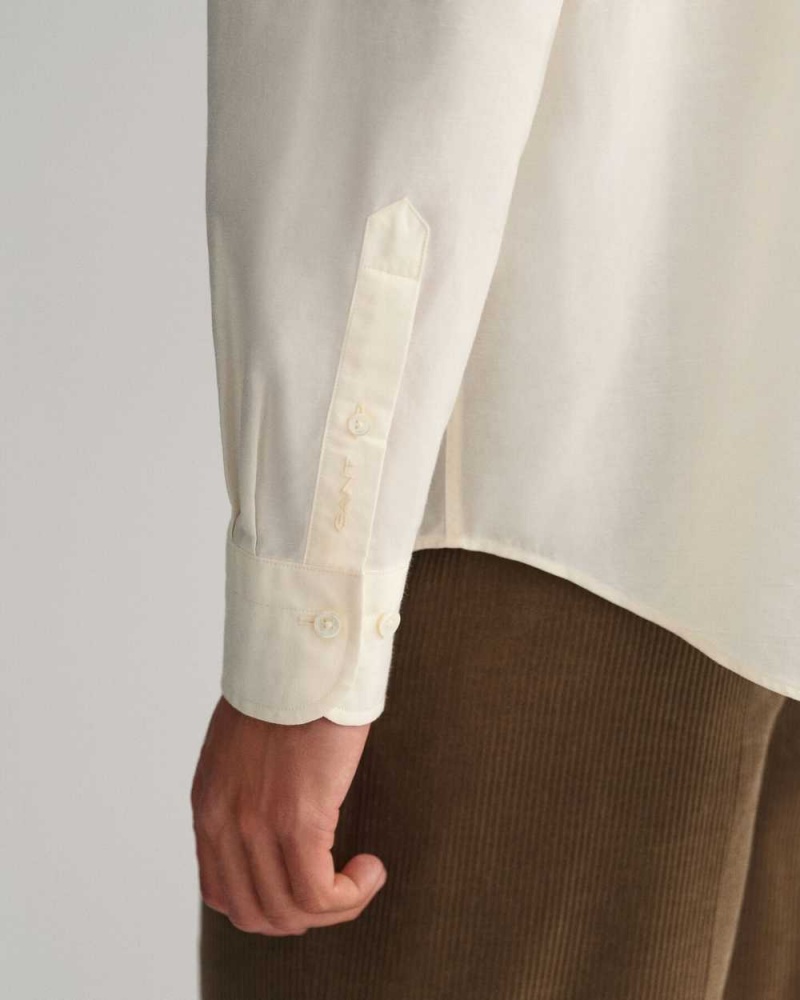 Gant Relaxed Fit Cotton Silk Men's Shirts Cream | AQPTF-9621