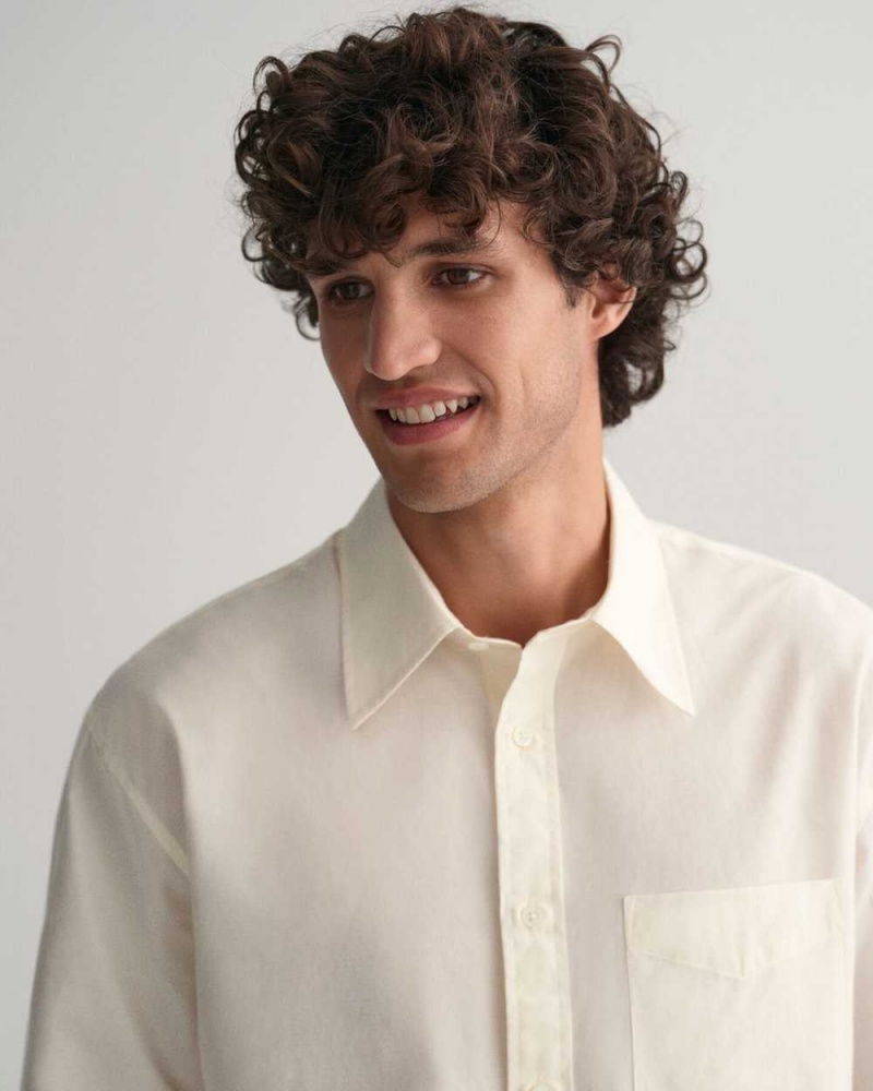 Gant Relaxed Fit Cotton Silk Men's Shirts Cream | AQPTF-9621