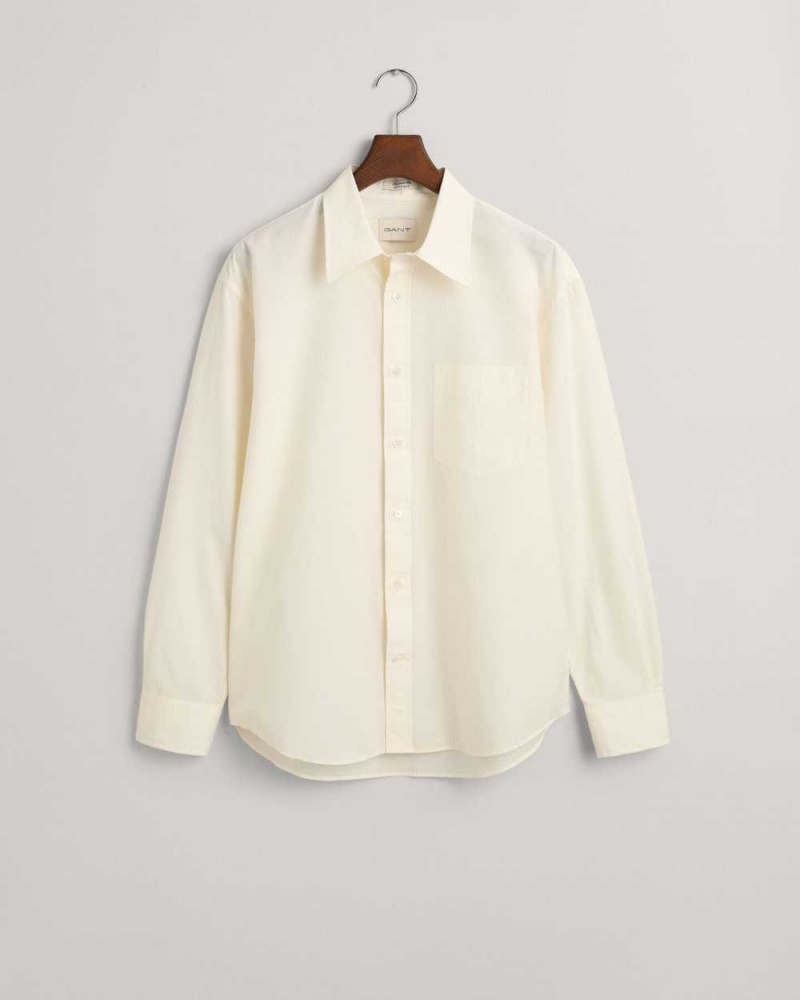 Gant Relaxed Fit Cotton Silk Men's Shirts Cream | AQPTF-9621