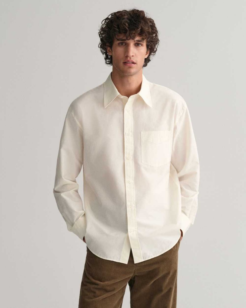 Gant Relaxed Fit Cotton Silk Men\'s Shirts Cream | AQPTF-9621