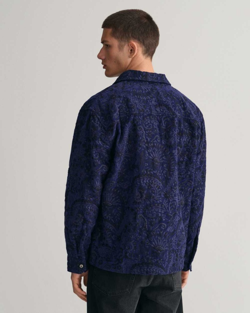 Gant Relaxed Fit Embroidered Men's Shirts Rich Navy | SAHRJ-9308