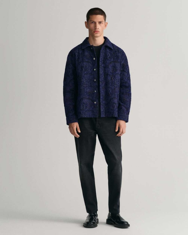 Gant Relaxed Fit Embroidered Men's Shirts Rich Navy | SAHRJ-9308