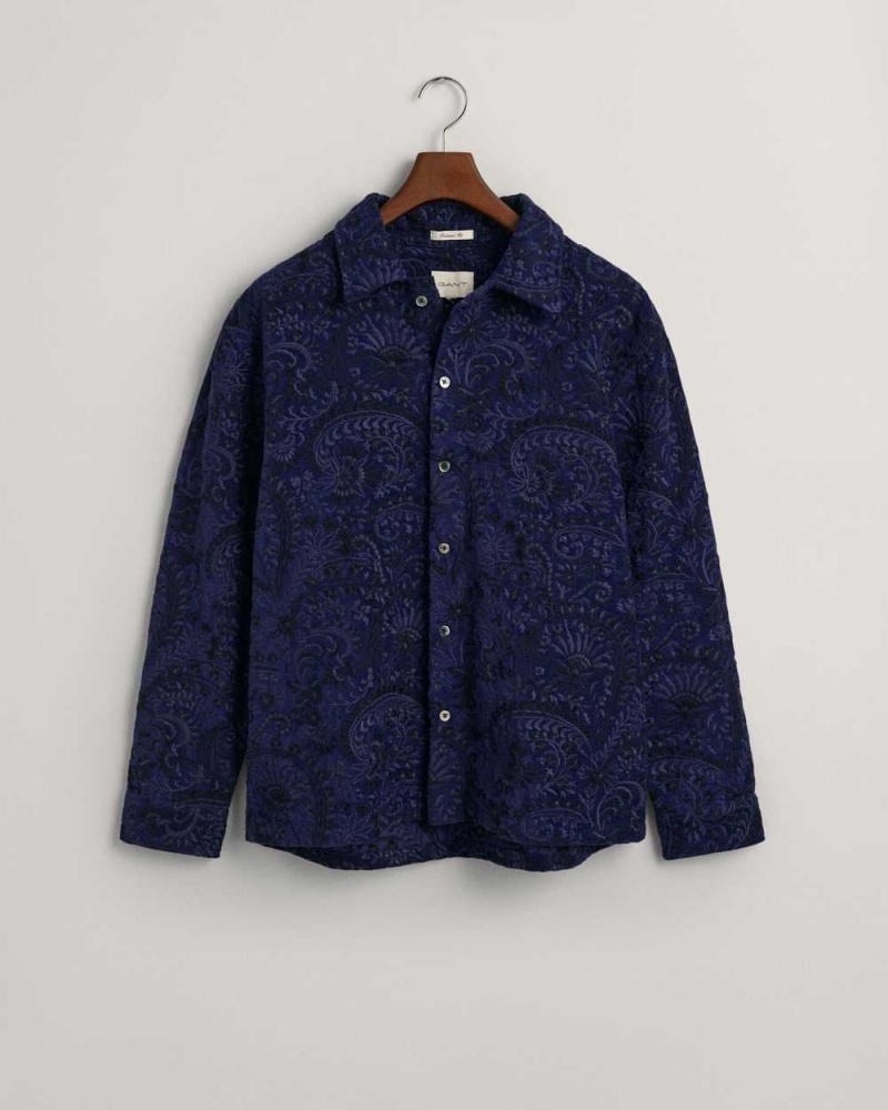 Gant Relaxed Fit Embroidered Men's Shirts Rich Navy | SAHRJ-9308