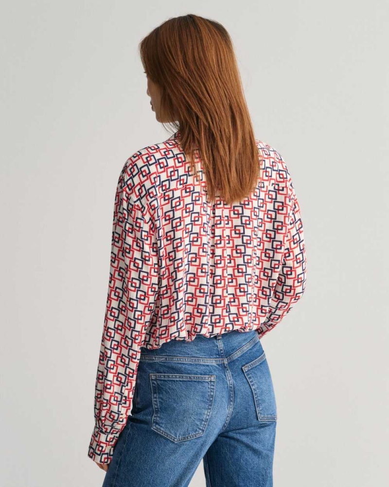 Gant Relaxed Fit Geometric Print Women's Shirts Cream | EJFCD-1269