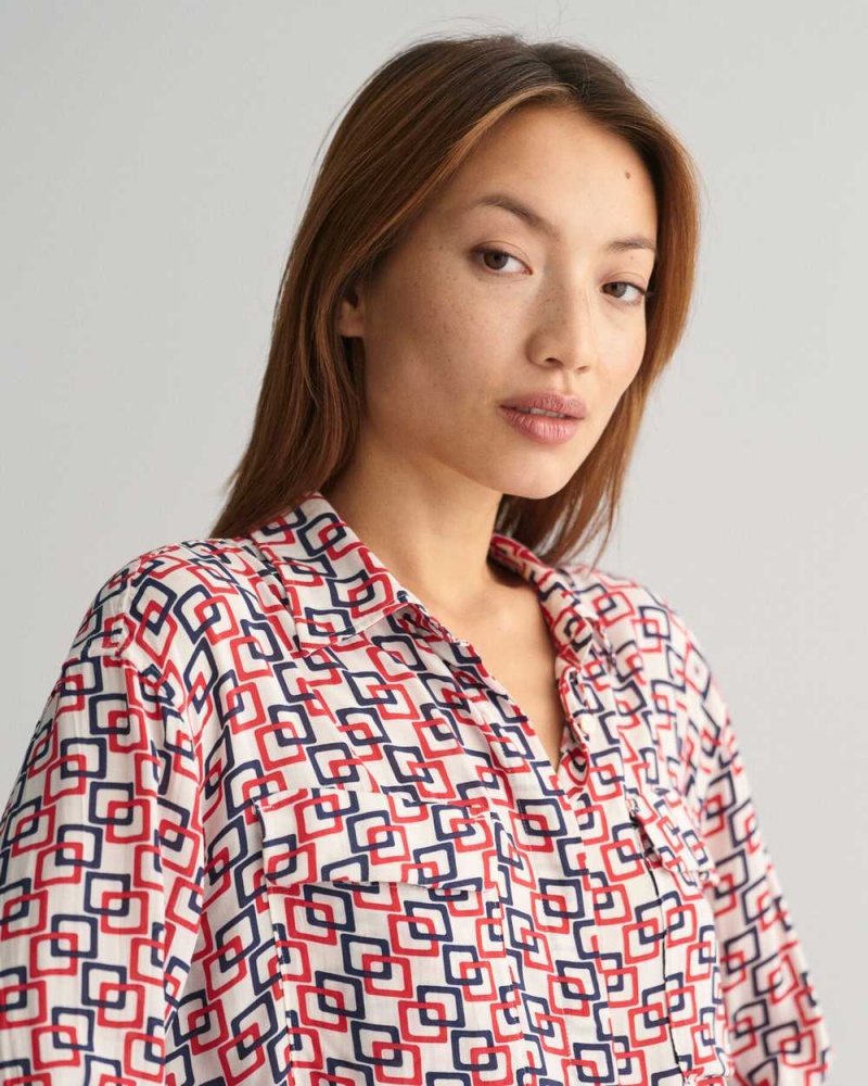 Gant Relaxed Fit Geometric Print Women's Shirts Cream | EJFCD-1269