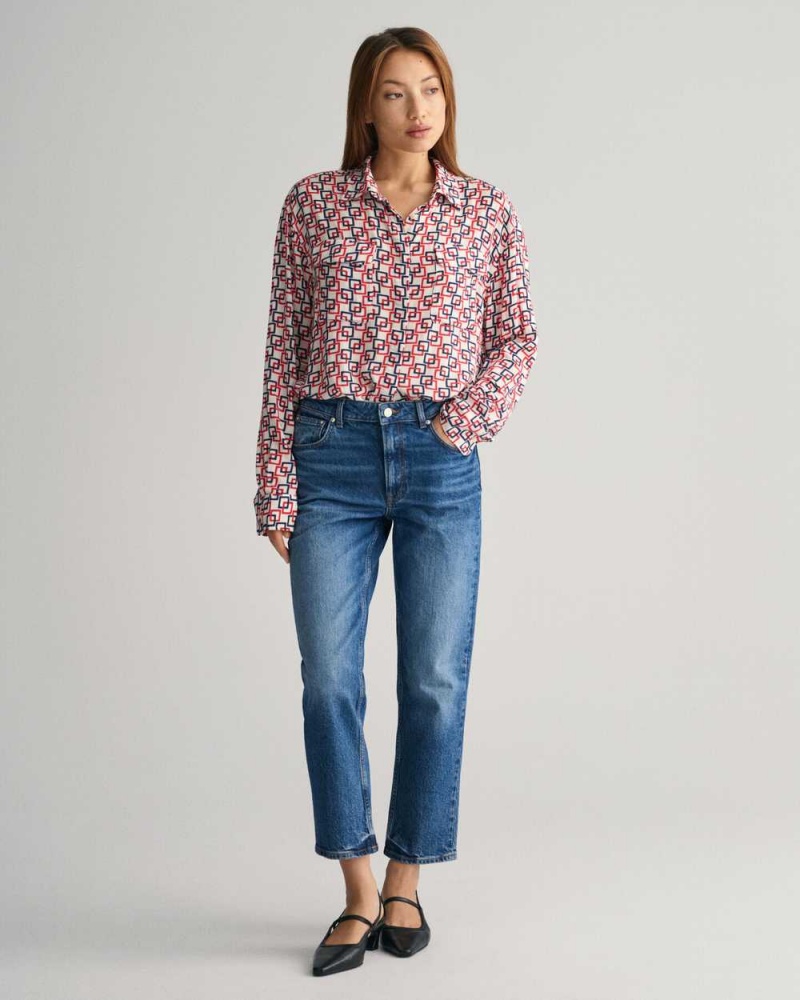 Gant Relaxed Fit Geometric Print Women's Shirts Cream | EJFCD-1269