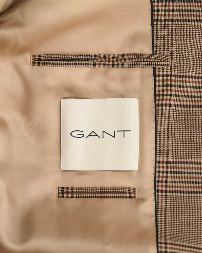 Gant Relaxed Fit Glen Check Men's Blazer Dark Khaki | NLYIM-0682