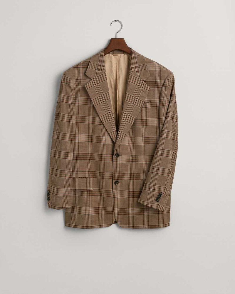 Gant Relaxed Fit Glen Check Men's Blazer Dark Khaki | NLYIM-0682