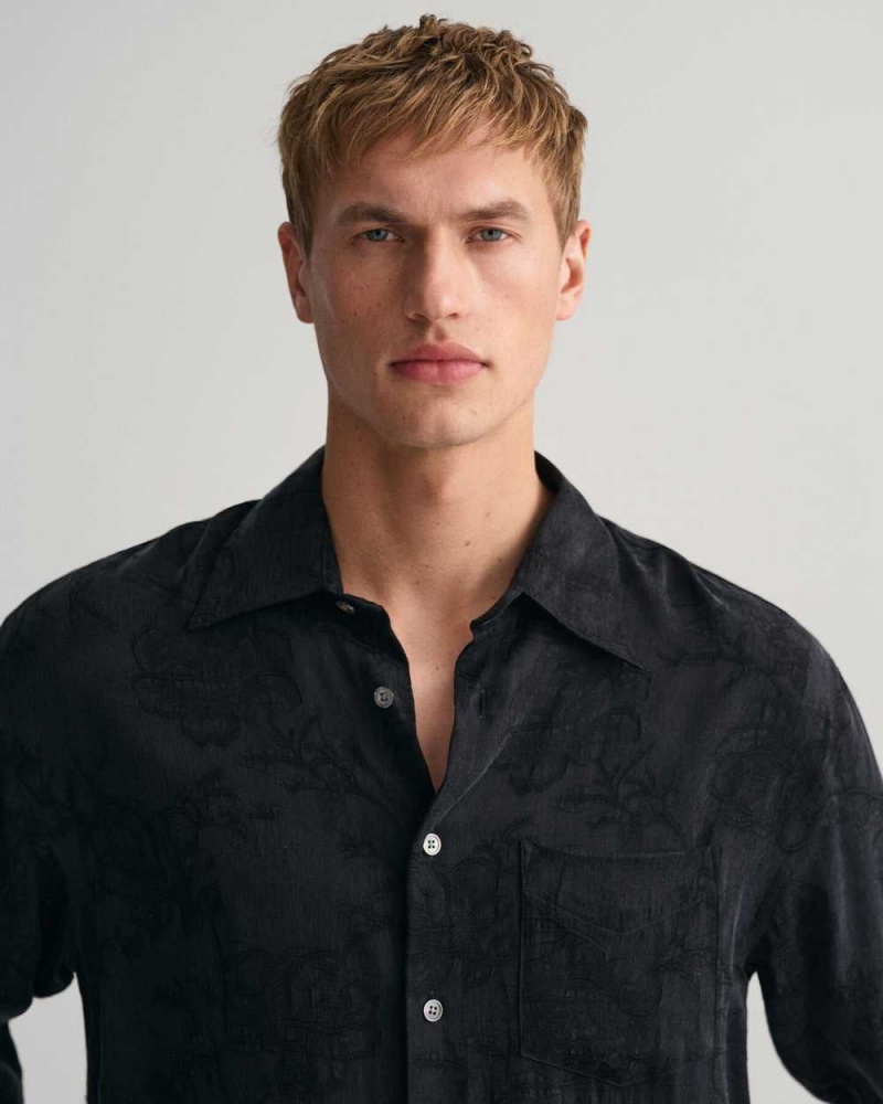 Gant Relaxed Fit Jacquard Cupro Viscose Men's Shirts Black | XUBTI-0826