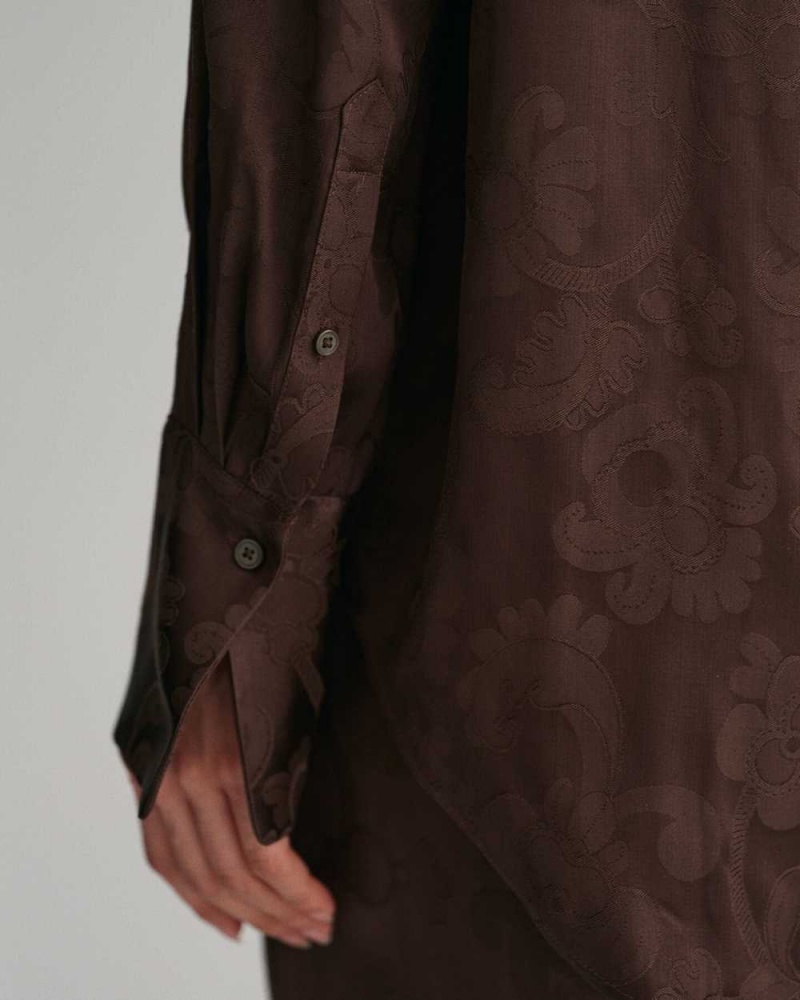 Gant Relaxed Fit Lace Jacquard Women's Shirts Rich Brown | NLHJT-9741