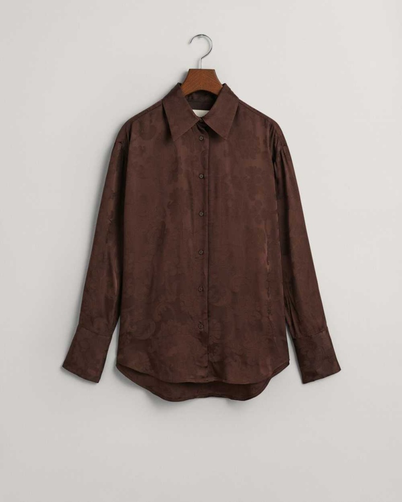 Gant Relaxed Fit Lace Jacquard Women's Shirts Rich Brown | NLHJT-9741