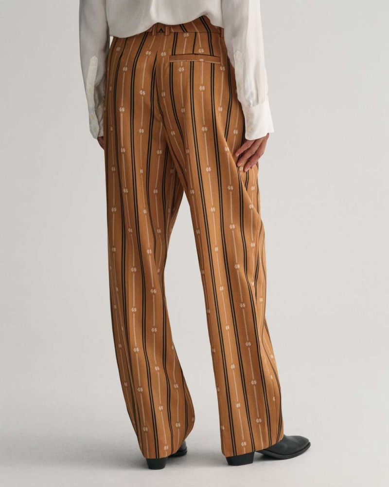 Gant Relaxed Fit Monogram Striped Women's Pants Cinnamon Brown | IWYMV-9671